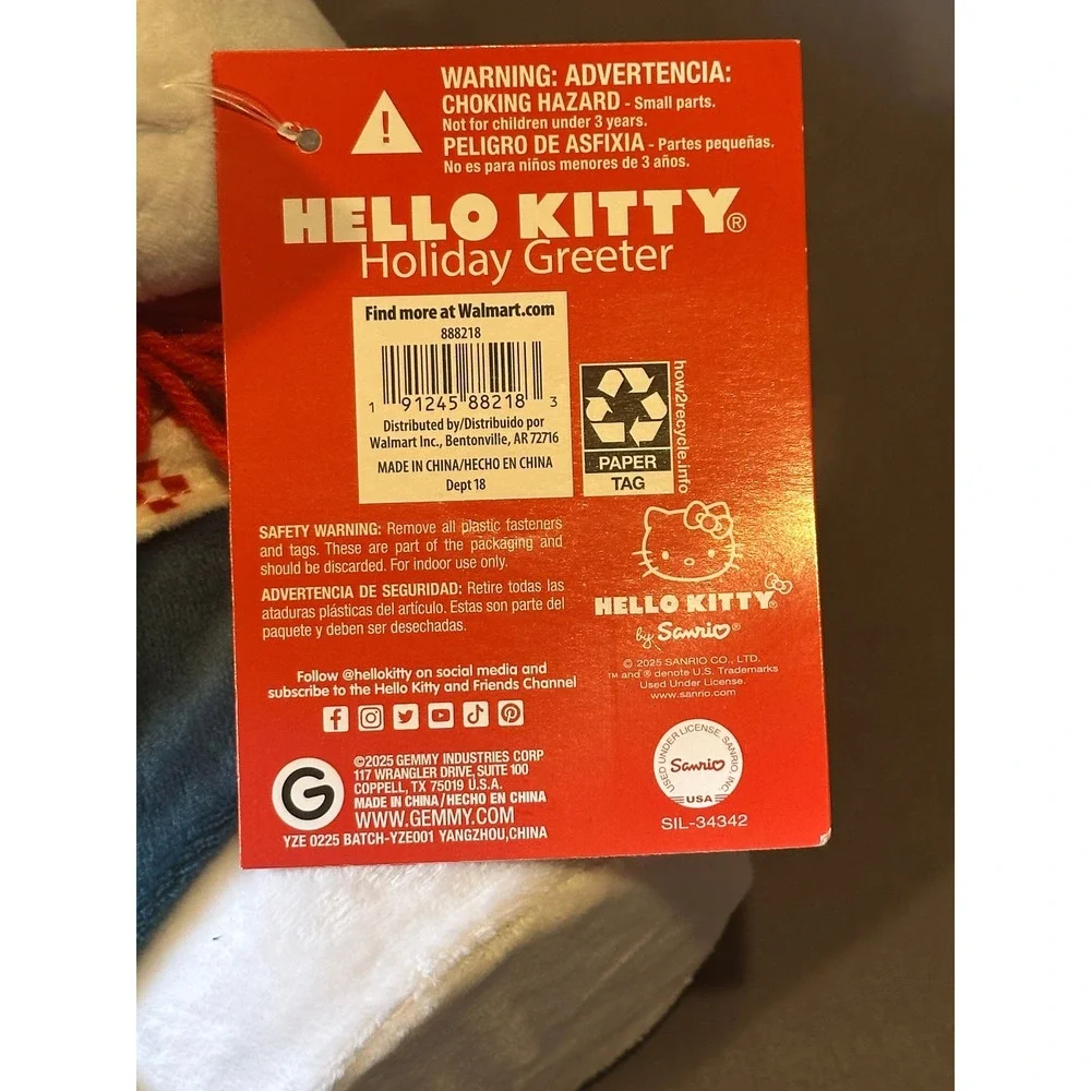 Hello Kitty Holiday Greeter‎ Plush Gemmy Sanrio Christmas Sweater Gift Box 2025